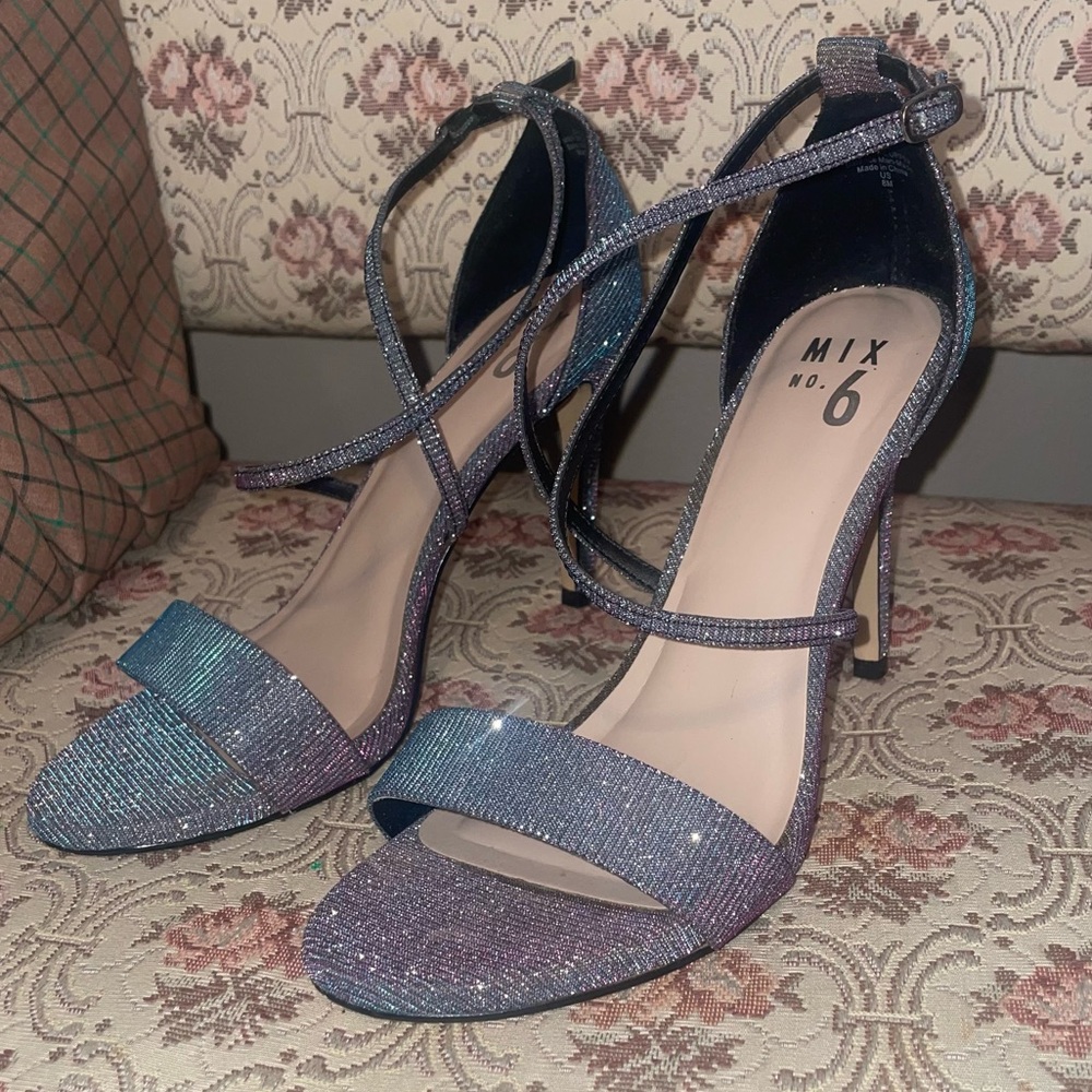 Mix No 6 Zaydia Heel Sparkle Glitter Iridescent Rainbow Prom Wedding Valentine’s